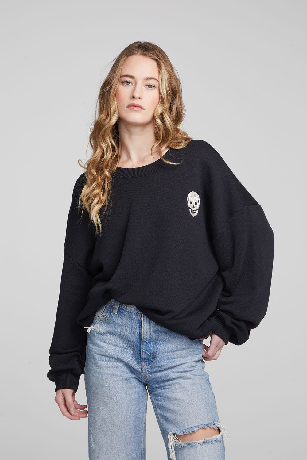 Embroidered Skulll Cashbah Pullover - Premium Sweatshirt Denim from Chaser - Just $79! Shop now at shopthedenimbar