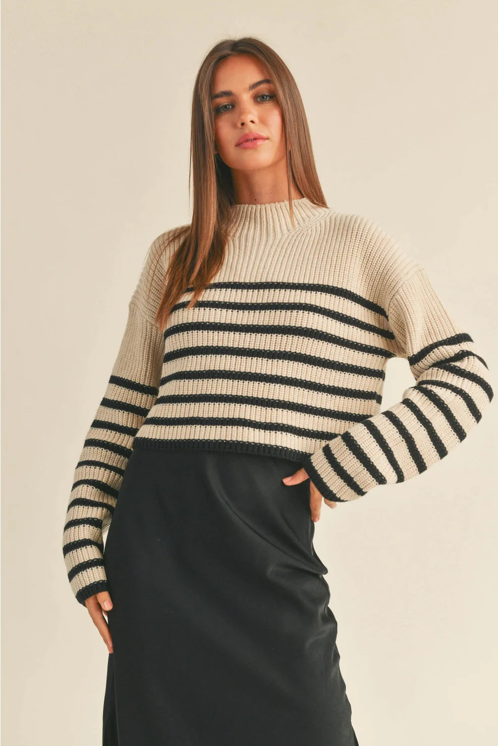 Striped Cropped Sweater - Premium sweater Denim from MIOU MUSE - Just $50! Shop now at shopthedenimbar