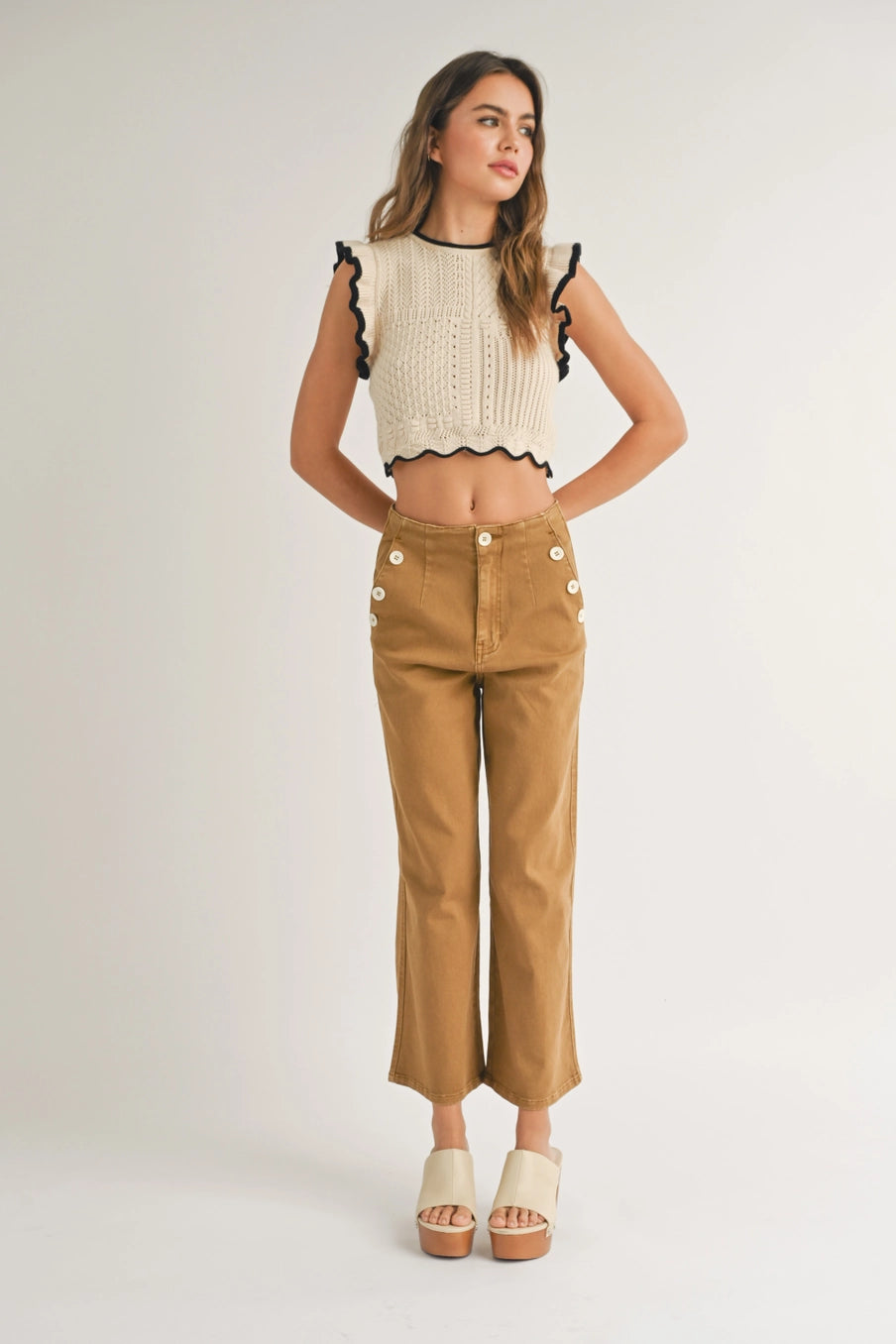 Ruffled Detail Knit Top - Premium Top Denim from MIOU MUSE - Just $40! Shop now at shopthedenimbar