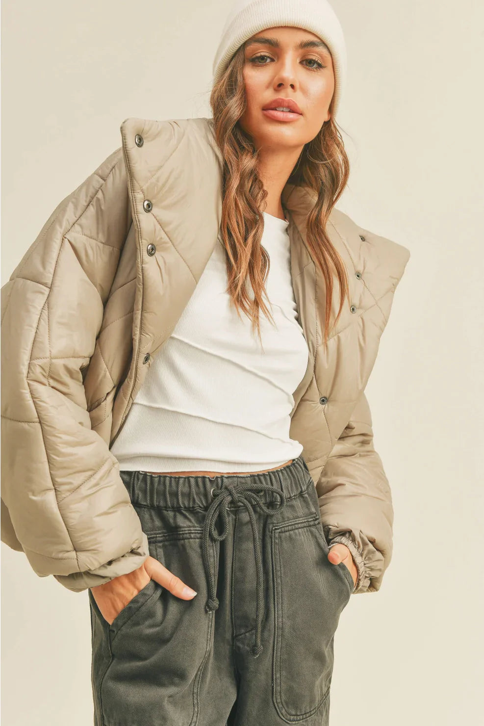 Quilted Nylon Puffer - Premium Jacket Denim from MIOU MUSE - Just $75! Shop now at shopthedenimbar