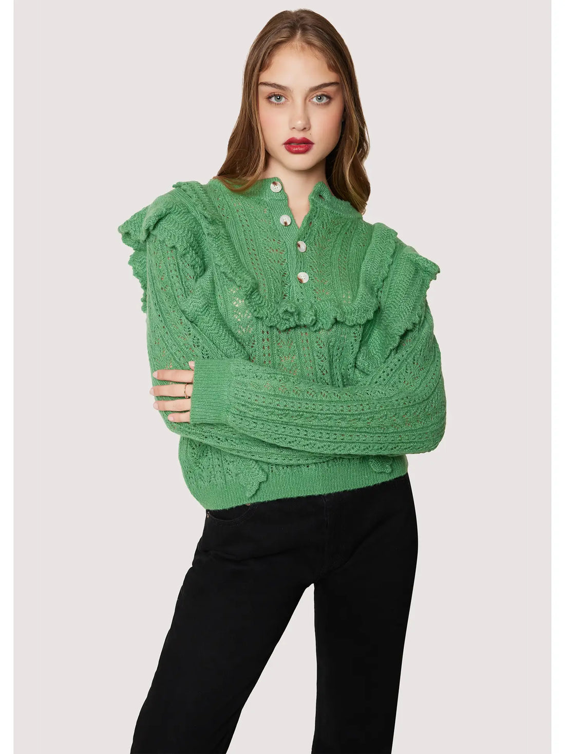 Maddy Ruffle Polo Sweater - Premium sweater Denim from Lost + Wonder - Just $86.40! Shop now at shopthedenimbar