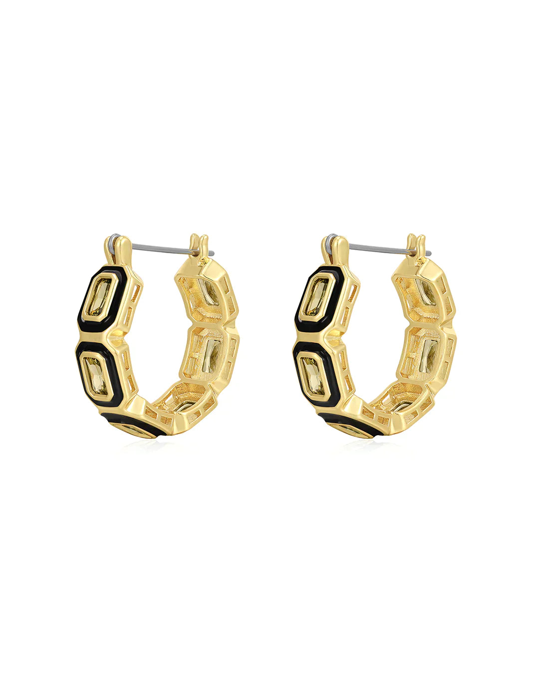 Bezel Emerald Ballier Hoops - Black/Gold - Premium Earrings Denim from Luv AJ - Just $95! Shop now at shopthedenimbar
