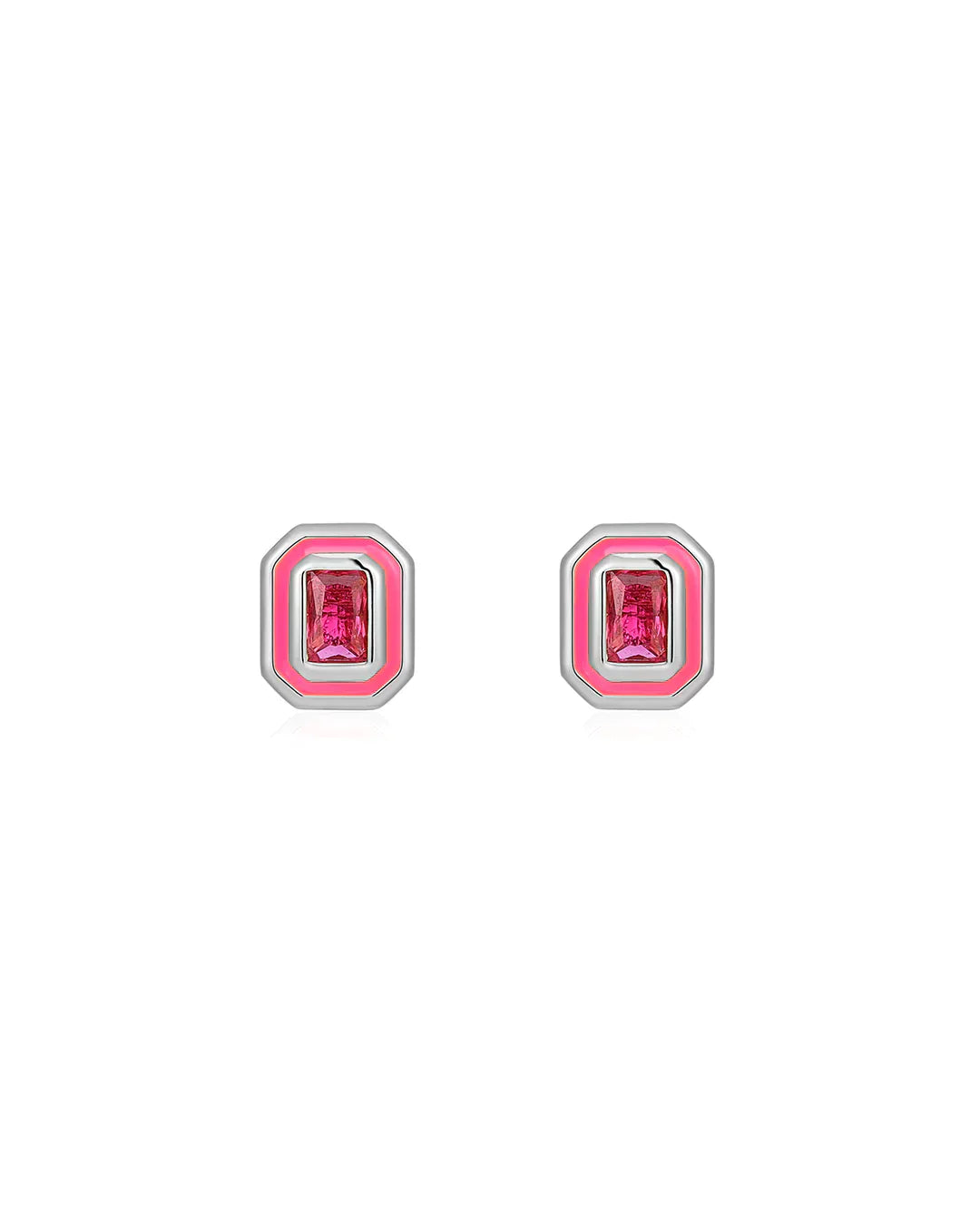 Bezel Studs Hot Pink - Premium Earrings Denim from Luv AJ - Just $55! Shop now at shopthedenimbar