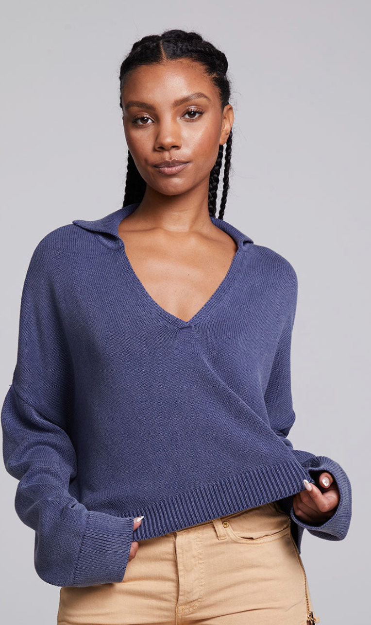 Mercury Washed Indigo Crop Pullover - Premium Top Denim from Chaser - Just $88! Shop now at shopthedenimbar
