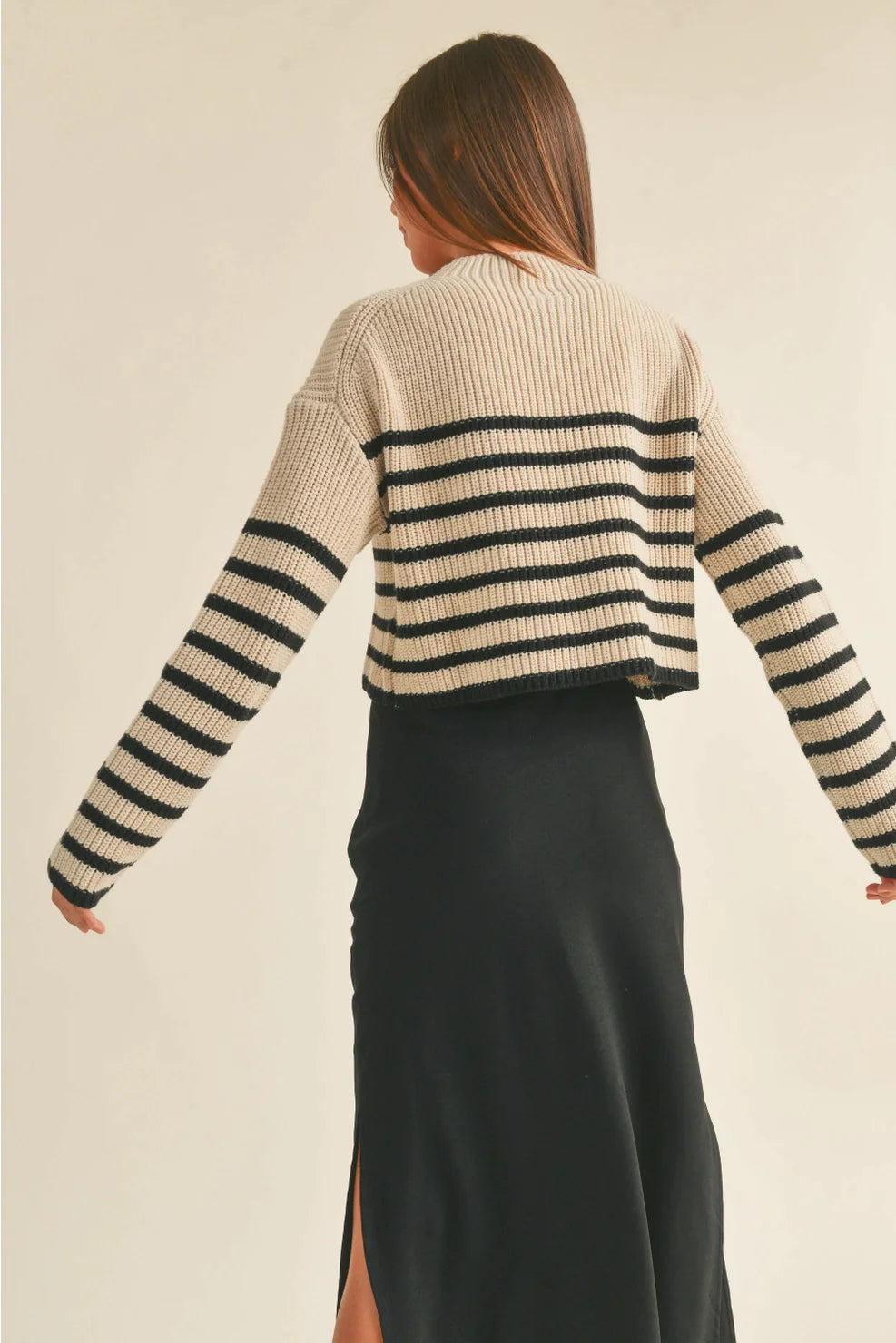 Striped Cropped Sweater - Premium sweater Denim from MIOU MUSE - Just $50! Shop now at shopthedenimbar
