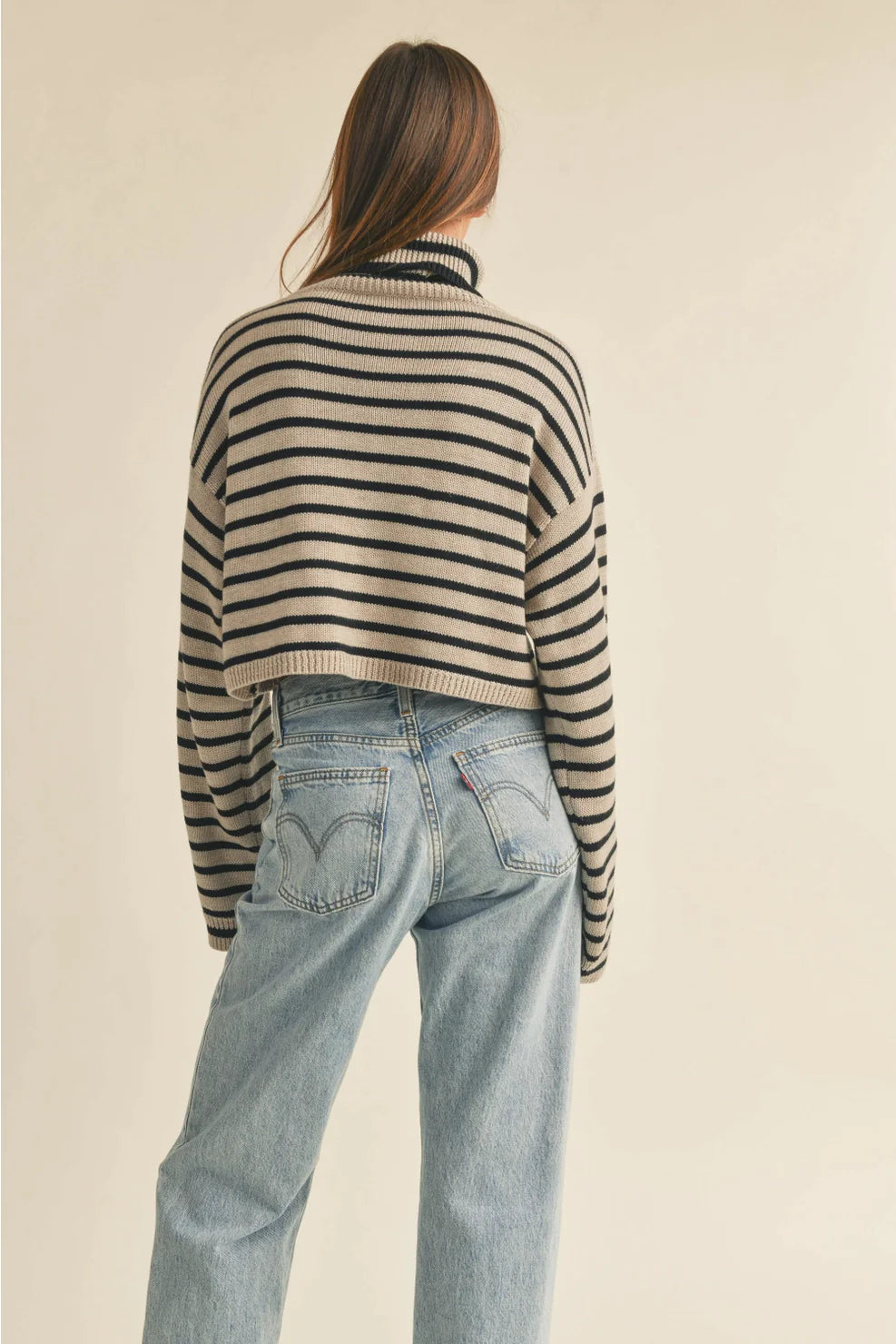 Striped Turtle Neck Crop - Premium sweater Denim from MIOU MUSE - Just $52! Shop now at shopthedenimbar