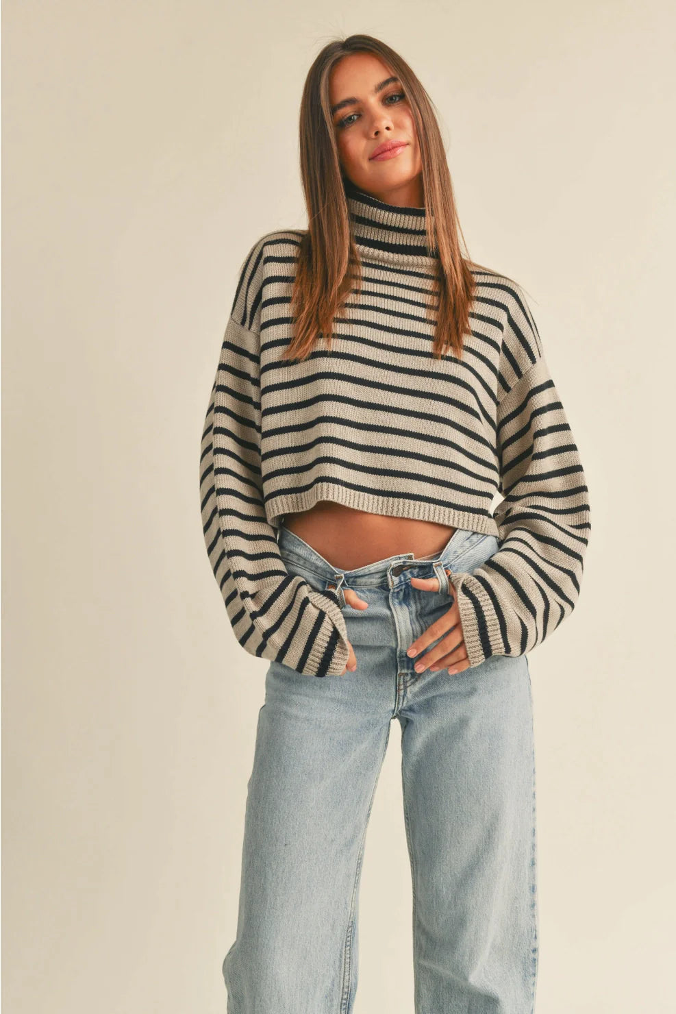 Striped Turtle Neck Crop - Premium sweater Denim from MIOU MUSE - Just $52! Shop now at shopthedenimbar