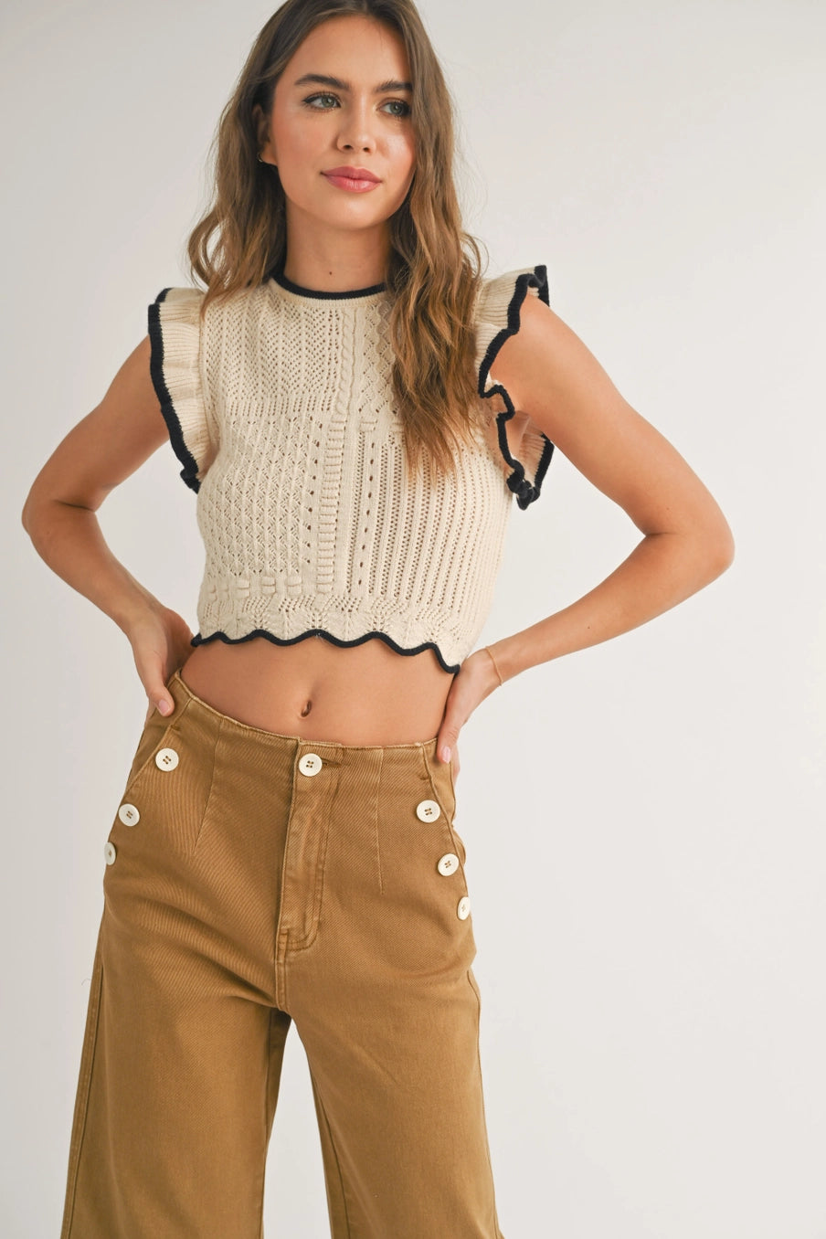 Ruffled Detail Knit Top - Premium Top Denim from MIOU MUSE - Just $40! Shop now at shopthedenimbar